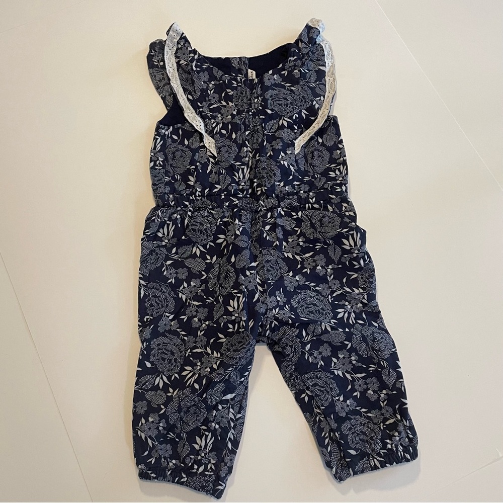 Janie & Jack Navy Floral Romper | 6-12 Months